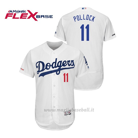 Maglia Baseball Uomo Los Angeles Dodgers A.j. Pollock 150th Aniversario Patch Flex Base Bianco